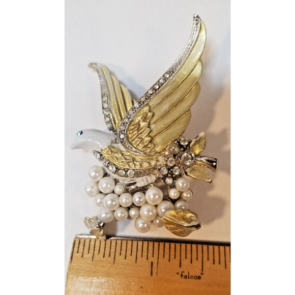 Vintage Liz Claiborne Rhinestone & Pearl Dove of Peace Brooch/Pin New In Box - Picture 6 of 6